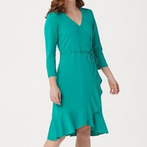 Isaac Mizrahi 3/4Sleeve Ruffle Hem Knit Wrap Dress - Picture 3 of 3